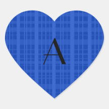 Monogram blue plaid heart stickers
