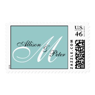 Monogram Blue Postage Stamps for Weddings
