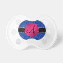 Monogram blue retro flowers and circles baby pacifiers
