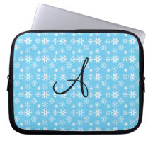 Monogram blue snowflakes laptop computer sleeves