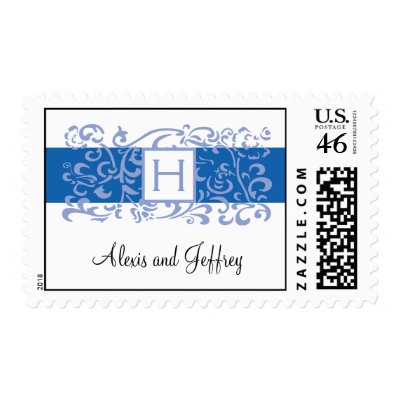 Monogram Blue Wedding Stamp