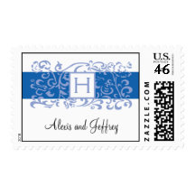 Monogram Blue Wedding Stamp