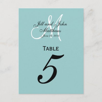 Monogram Blue Wedding Table Number Cards Postcards by monogramgallery
