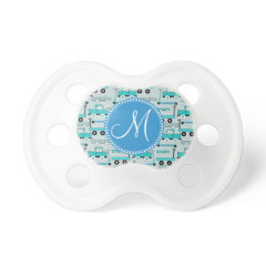Monogram Blue Wheels Scooters Cars Wagons Trucks Baby Pacifier