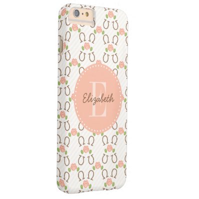 Monogram Blush Rose and Horseshoe Barely There iPhone 6 Plus Case