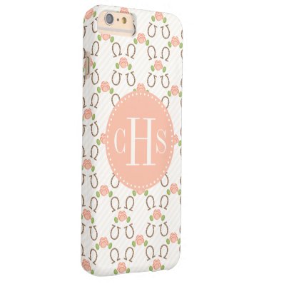 Monogram Blush Rose and Horseshoe Barely There iPhone 6 Plus Case