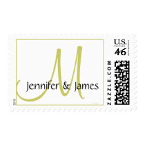 Monogram Bride Groom Green White Postage