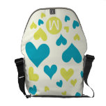 Monogram Bright Aqua Heart Chartreuse  Pattern messenger bags