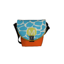 Monogram Bright Colorful Aqua Giraffe Pattern Messenger Bag