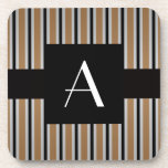 Monogram Brown and black stripes Drink Coaster