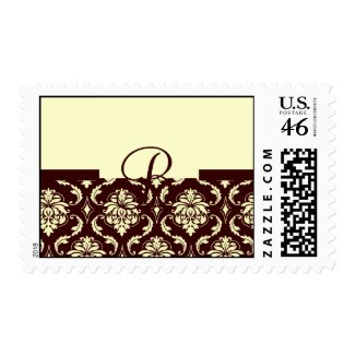 Monogram Brown Cream Damask Wedding USPS Postage stamp