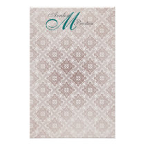Monogram Brown & Teal Lace Wedding Stationery