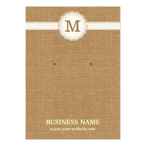 Monogram Burlap Earring & Jewelry Display Cards Business Card (front side)