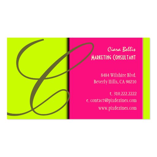 Monogram business cards, bold colors (back side)