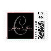 Monogram C Names Wedding Postage Stamps Black Pink