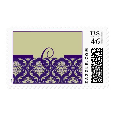 Monogram C Purple Sage Damask Wedding USPS Postage by monogramgallery