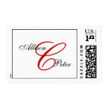 Monogram C Wedding Elegant Red White Postage