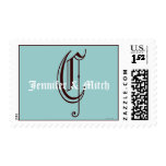 Monogram C Wedding Names Aqua Espresso Postage