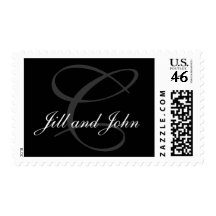 Monogram C Wedding Stamp with Names Grey Black