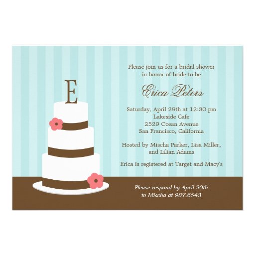 Monogram Cake Bridal Shower Invitation - Blue