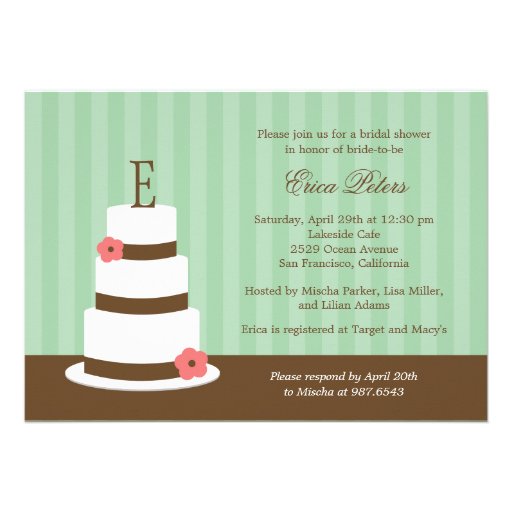 Monogram Cake Bridal Shower Invitation - Green