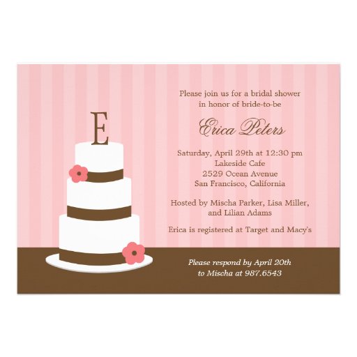 Monogram Cake Bridal Shower Invitation - Pink