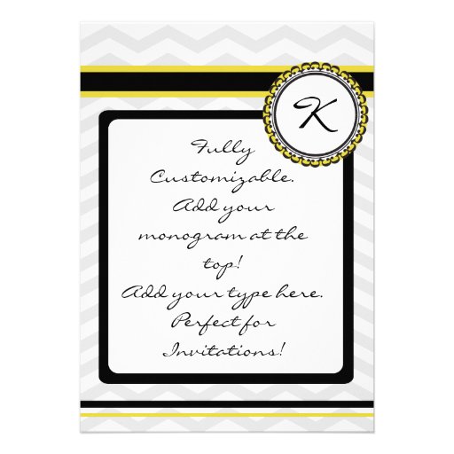 Monogram Card with gray cheveron stripe and yellow