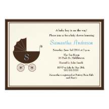 Monogram Carriage Baby Shower Invite - Boy