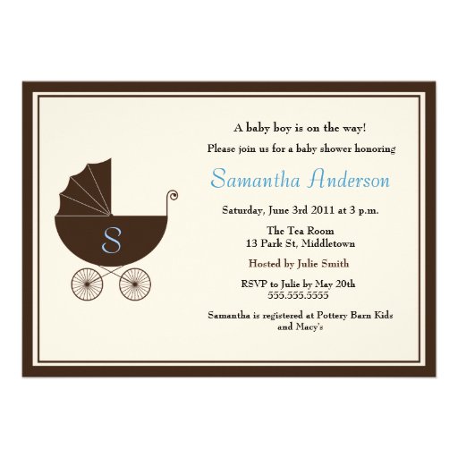 Monogram Carriage Baby Shower Invite - Boy