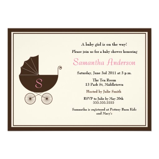 Monogram Carriage Baby Shower Invite - Girl