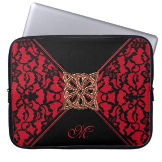 Monogram Celtic Red and Black Lace Laptop Bag