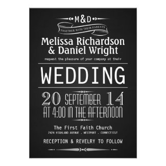 Monogram Chalkboard Typography Wedding Invitations