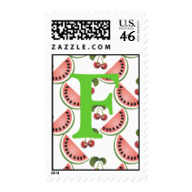 Monogram Cherry Watermelon Postage Stamp Letter F