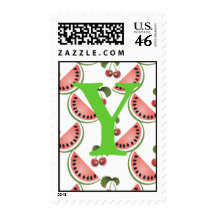 Monogram Cherry Watermelon Postage Stamp Letter Y