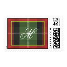 Monogram Christmas Plaid Postage Stamp