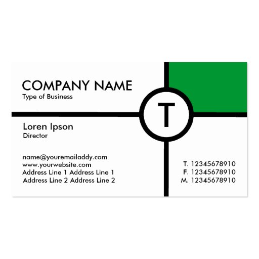 Monogram Circle Cross (Grass Green) - White Business Card Template (front side)