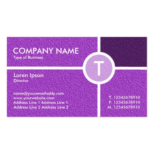 Monogram Circle Cross - Purple Embossed Texture Business Card Templates (front side)