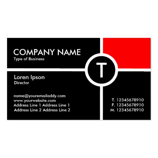 Monogram Circle Cross (Red) - Black Business Card Template (front side)