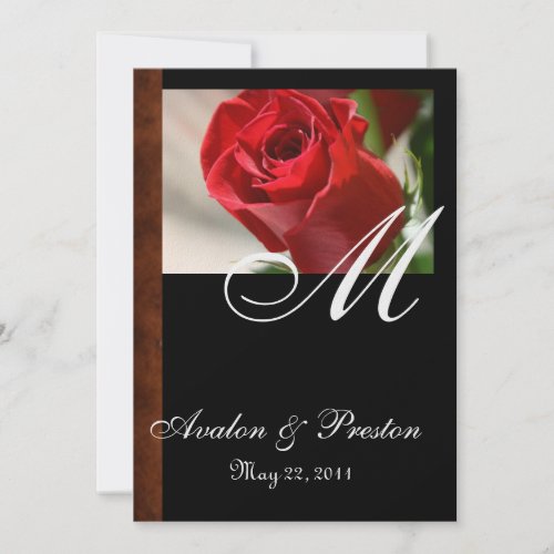 Monogram Classic Rose Leather Wedding Invitation invitation Black and Red 