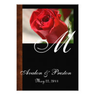 Monogram Classic Rose & Leather Wedding Invitation