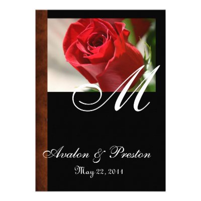 Monogram Classic Rose &amp; Leather Wedding Invitation