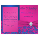 Monogram Cobalt and Fuchsia Damask Wedding Program Personalized Flyer
