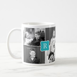 Monogram Collage Custom Photo Mug - Turquoise Coffee Mugs