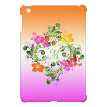 Monogram Colorful Hibiscus Floral Wreath Swirls iPad Mini Cases