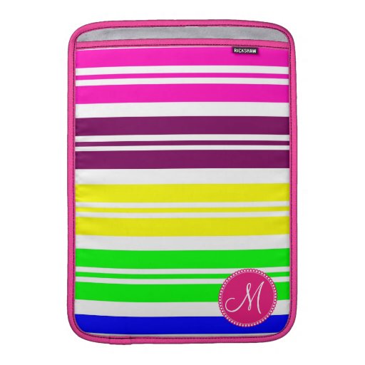 Monogram Colorful Neon Rainbow Stripes Pattern Sleeve For MacBook Air