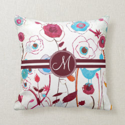 Monogram Colorful Spring Flowers Birds Mulberry Pillows