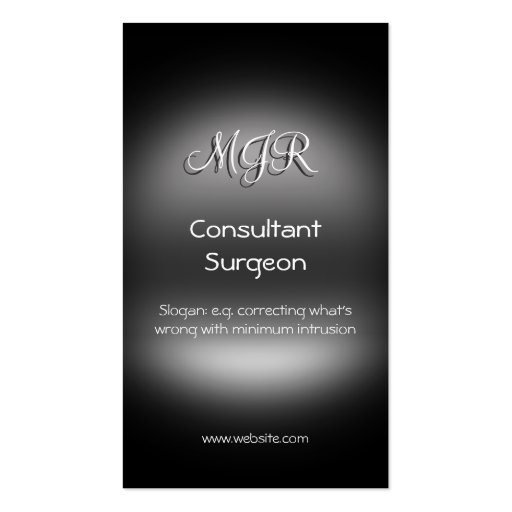 Monogram, Consultant Surgeon, metal-look Business Card Templates (front side)