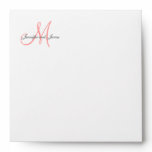 Monogram Coral Damask Wedding Invitation Envelope