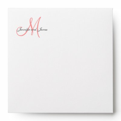 Monogram Coral Damask Wedding Invitation Envelope