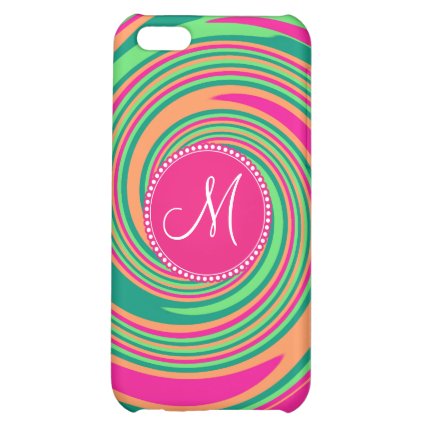 Monogram Coral Hot Pink Green Whirlpool Swirl iPhone 5C Cover